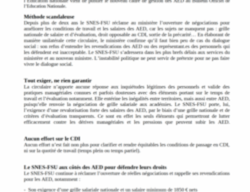 Circulaire AED : le Ministère sans merci !