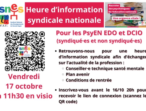 PsyEN : réunion d’informations syndicales
