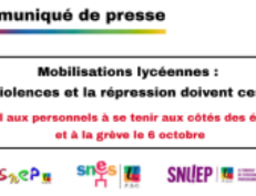 Mobilisations lycéennes : appel aux personnels à se tenir aux côtés des élèves et à la grève le 6 octobre